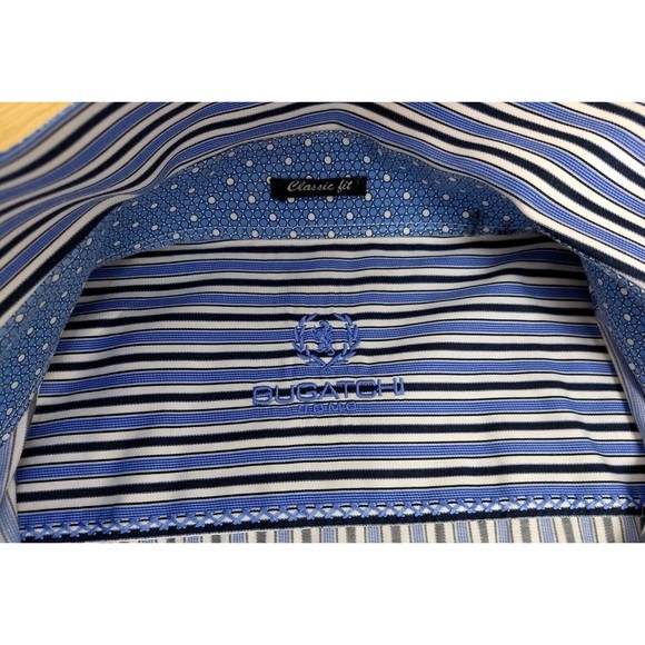 BUGATCHI UOMO‎ Striped Button Down XXL Dress Shirt Flip Cuff Blue Long Sleeve - Picture 2 of 14